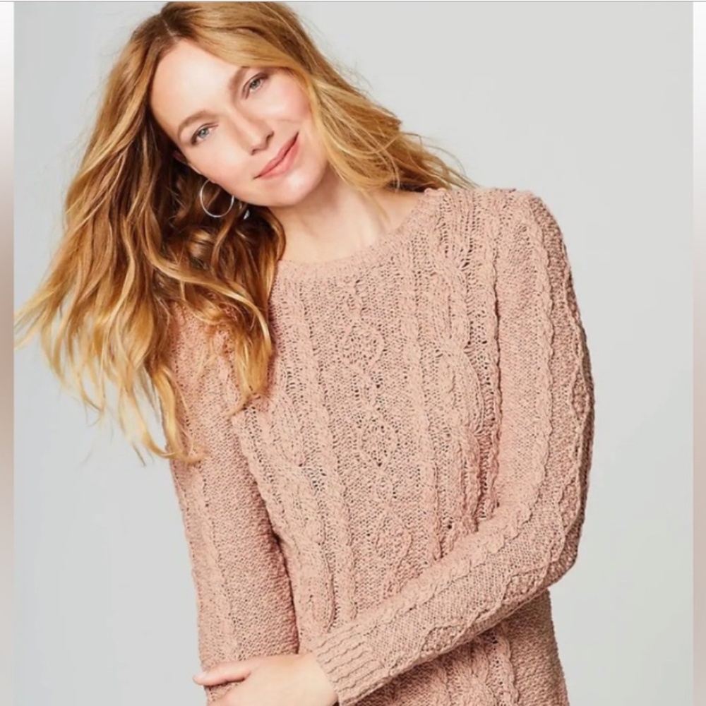 J Jill 1x Mauve Cotton Cable Knit Sweater